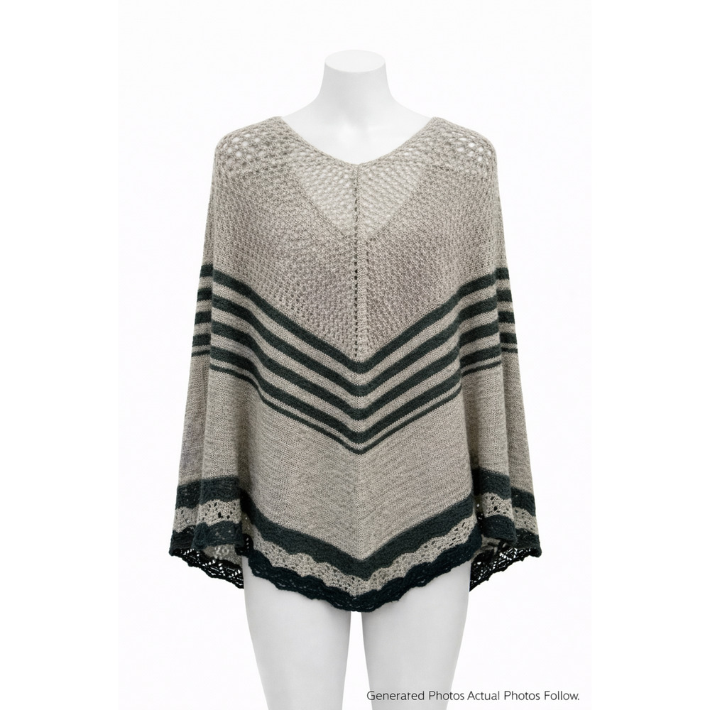 Boho Striped Crochet Poncho Sweater Knit Cozy Layering Top Vertigo Large